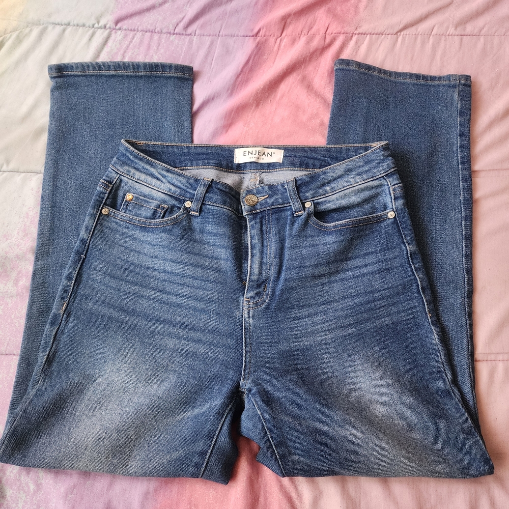 Enjean blue denim stretchy jeans|Fitted Straight Leg|Size 7